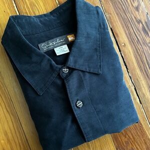 Quiksilver Waterman‎ Collection Black Embroidered Men's M Short Sleeve